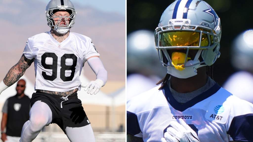 George Pickens mengenakan seragam latihan Dallas Cowboys saat berlatih di fasilitas latihan tim bersama rekan setimnya.