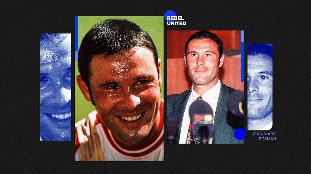 Foto dokumentasi Jean-Marc Bosman yang memegang dokumen hukum terkait keputusan Aturan Bosman dalam sejarah sepak bola.